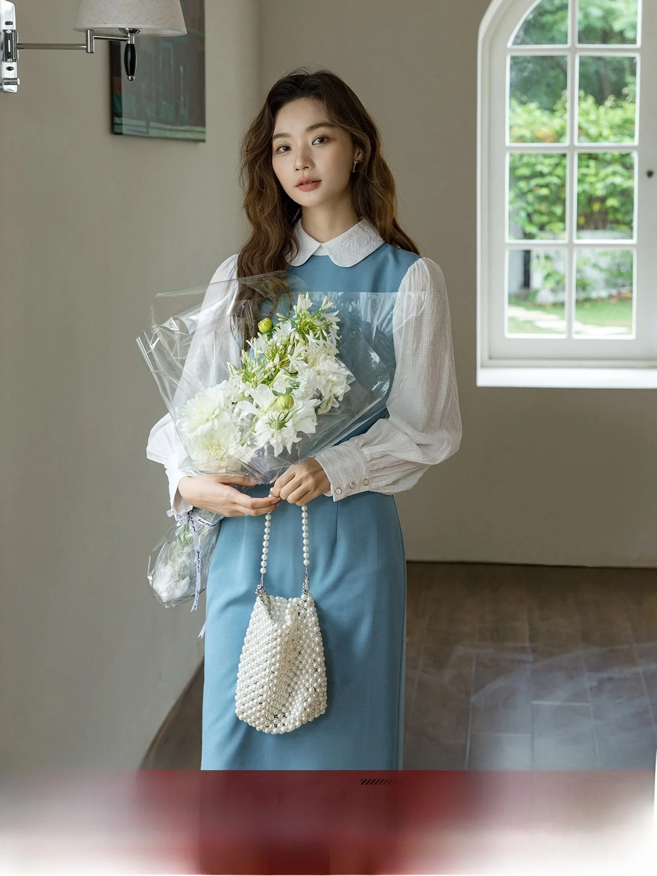 

Ele irt Dr Chic Color Blo Long Sve Knee Length Formal Ocn Wrap Waist Design Polyester Fiber Soft Comfortable