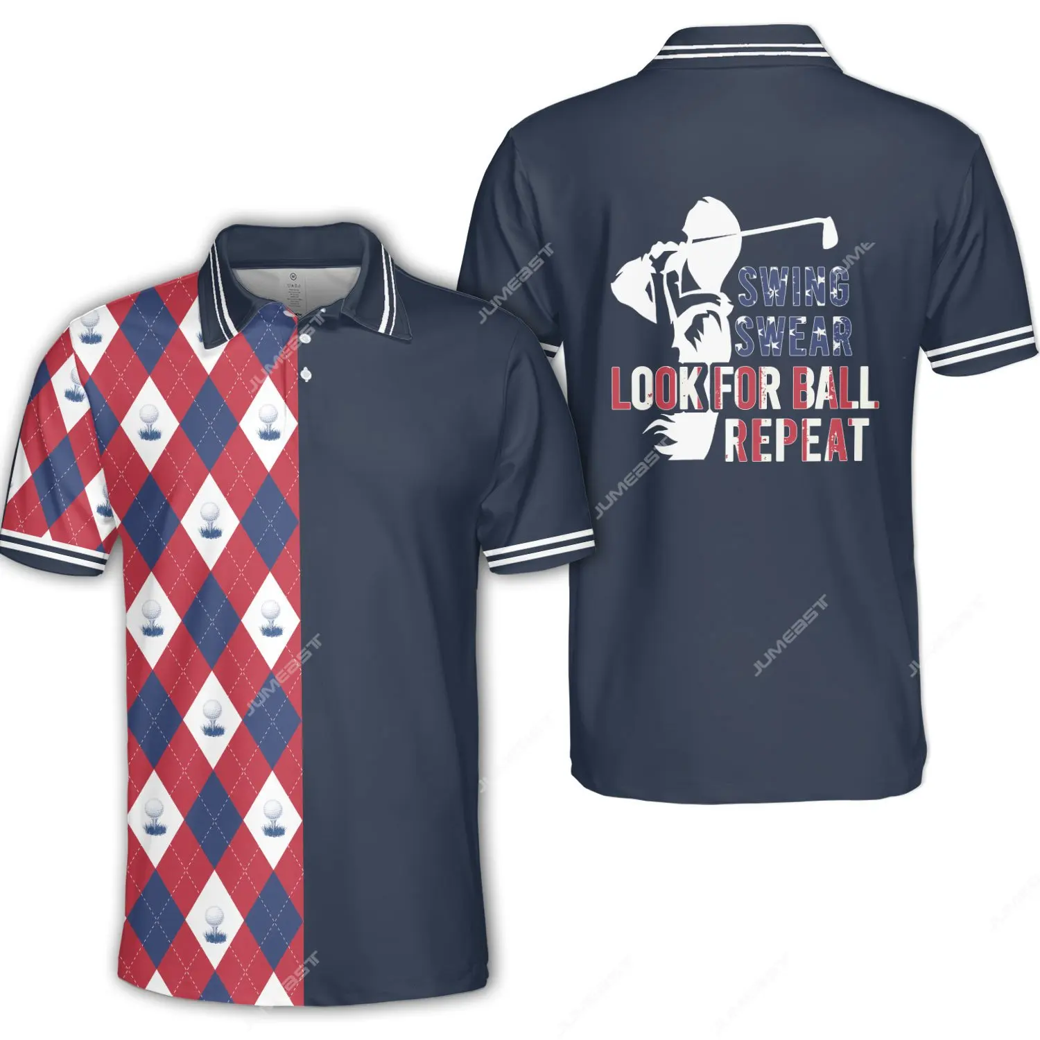 Jumeast American Flag Swing Swear Look For Ball Men Polo Shirt Argyle Pattern T-shirts Putts Grandpas Gift Clothes Sportswear