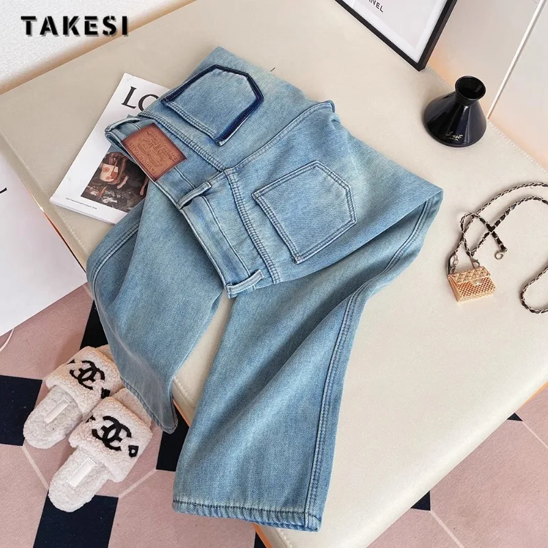 

Vintage Casual Pants High Waist High Street Style Blue Jeans Korean Fashion Women's Wide Leg Baggy Y2K Straight Denim Trouser