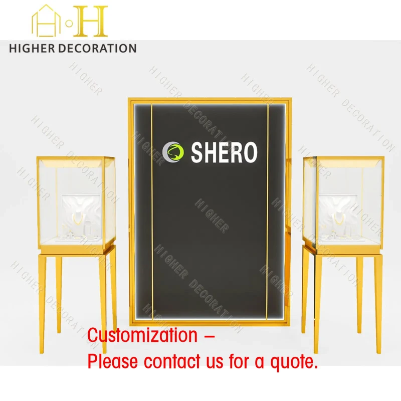 custom.Customized Jewelry Showcase Layout Including Rotating Stands and Wall Mounted Display Cabinets