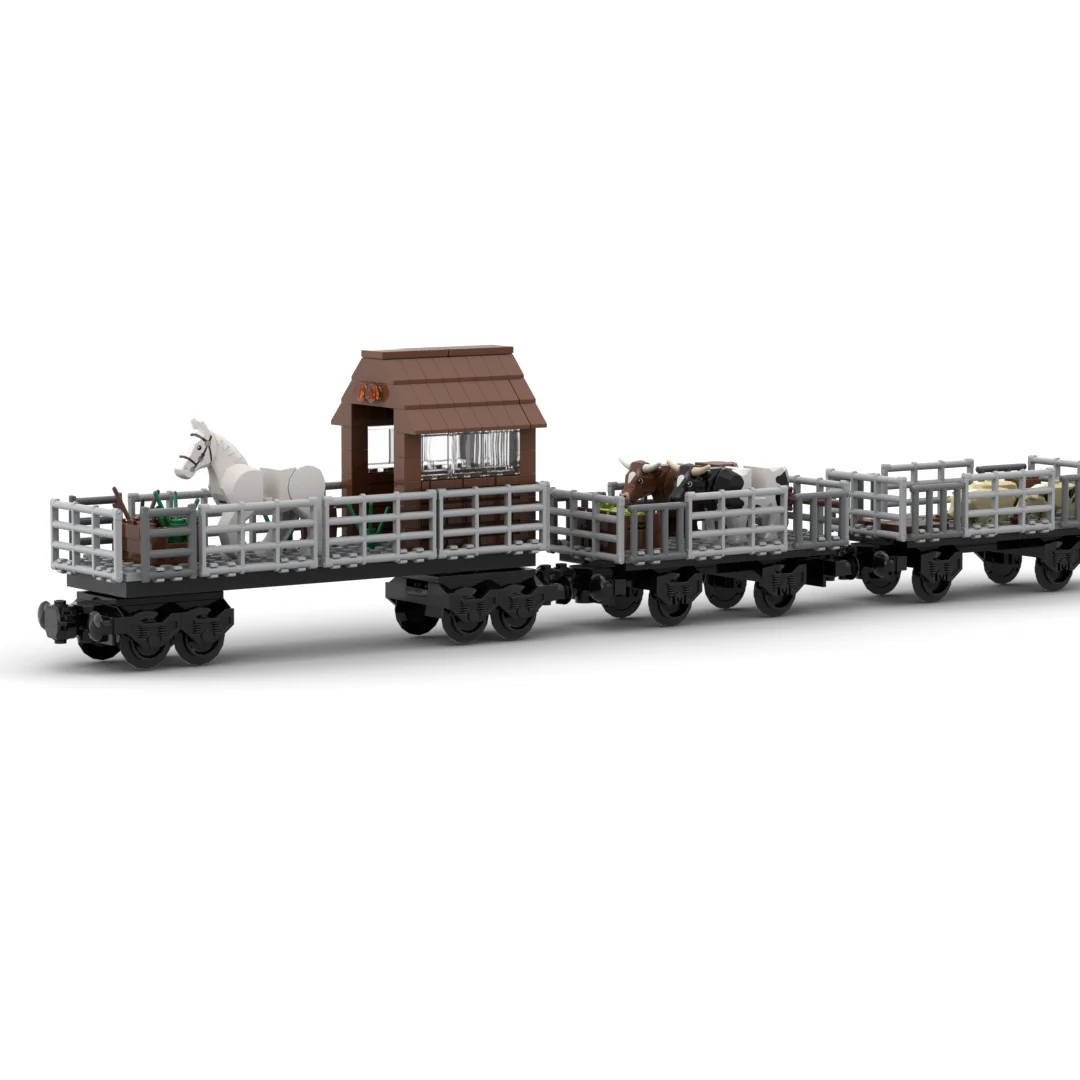 MOC Train Animal Transport Vehicle Building Block Modular Train Chassis Set Sheep Horse Cow Pig Truck DIY Toys for Boys