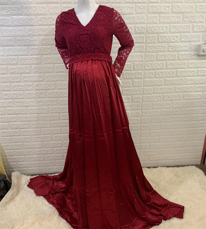 Fashion Lace Maternity Clothes Mom Outdoor Party Elegant Comfortable Long Sleeve V-Neck Dresses Woman Trend Versatile Skirt - view 6