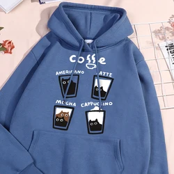 Fun Coffee Cat Hoody Men Women Personality Hip Hop Casual Hoodie Crewneck Fleece Pullovers Sports Warm Oversize Hoody Couple