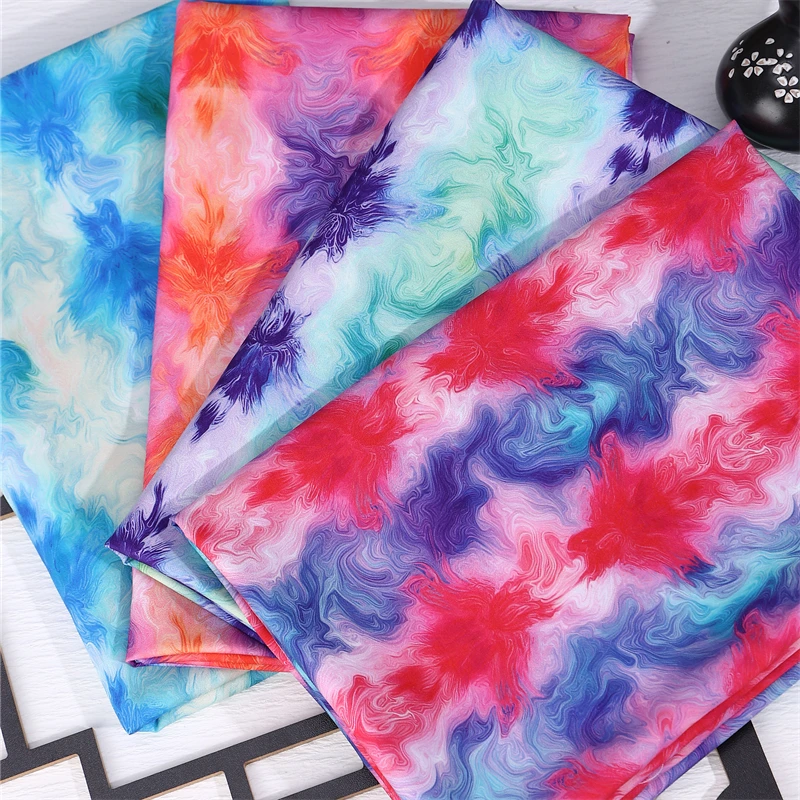 Opaque Printed Chiffon Fabric Micro Elasticity By The Meter for Summer Floral Skirt Hair Accessories Dress Diy Sewing Cloth Pink