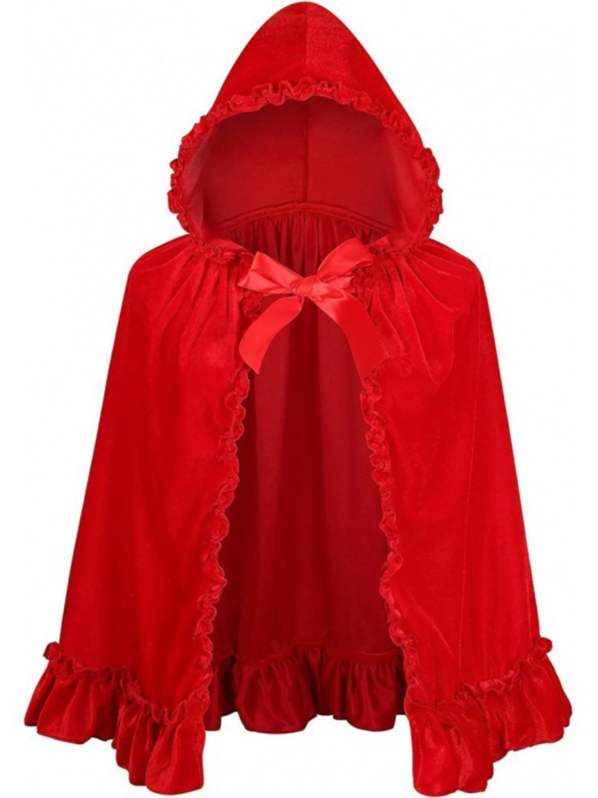 Short Thin Velvet Witch Robe Hooded Cape Halloween Costume Little Red Riding Hood Cosplay Performance Clothing Women's Fashion