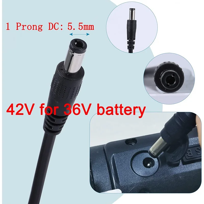 42V 2A 5A Universal electric bike  Charger 1 Prong for 36V 10S Lithium Battery Compatible with Most Brands with 5.5mm DC Plug