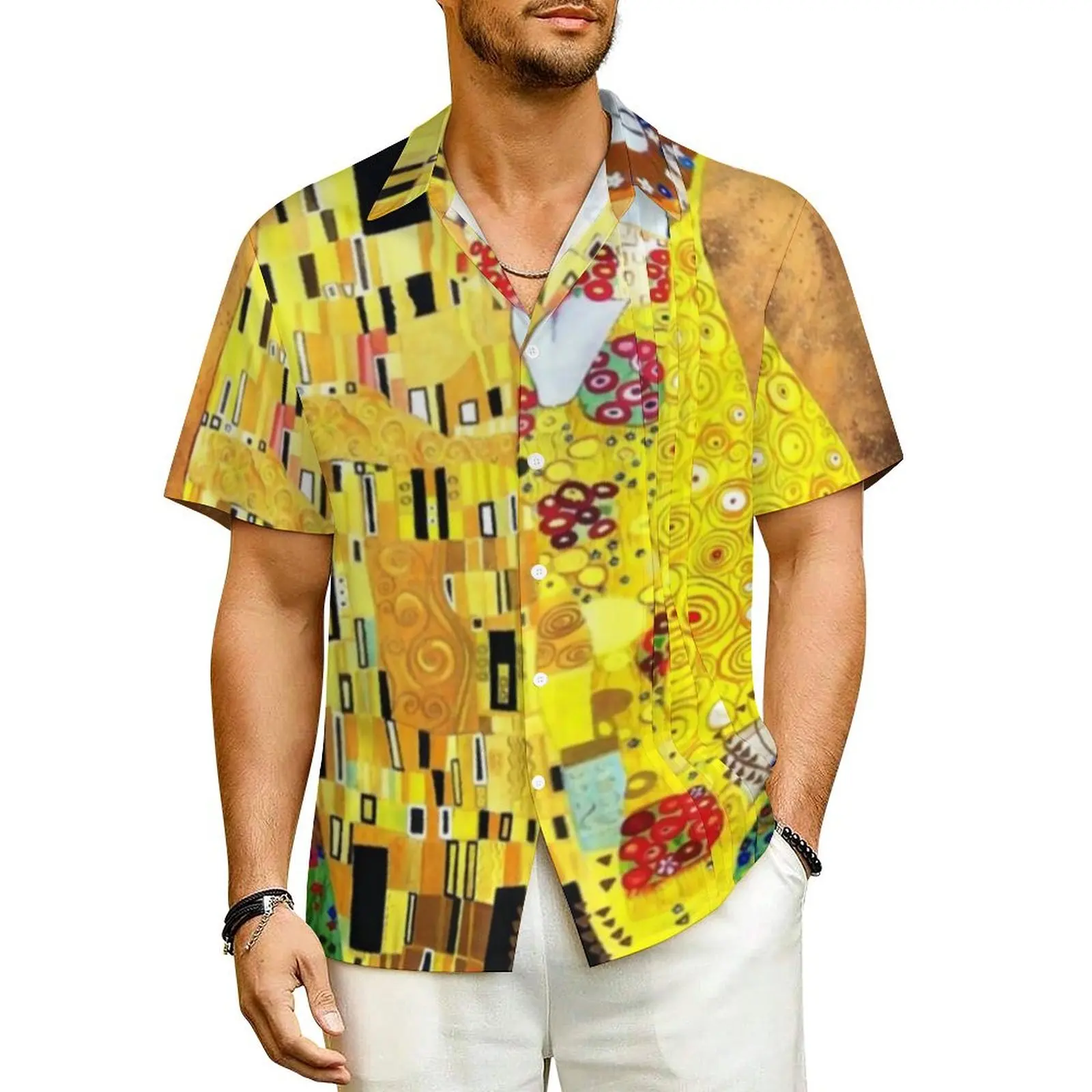 

Summer Shirt Vacation Gustave Klimt Blouses The Kiss Fashion Cool Casual Shirts Man Short Sleeve Y2K Fashion Oversized Tops