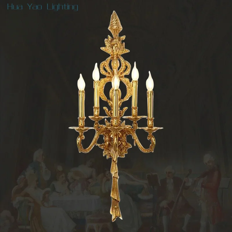 

French Classic Villa Living Room Brass Candle Big Wall Lamp Neo Classic Duplex Foyer Corridor Staircase Wall Lights