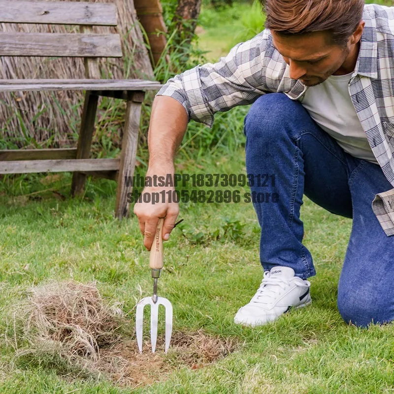 Stainless steel three-tooth, green plant potted outdoor soil lifting tool small fork