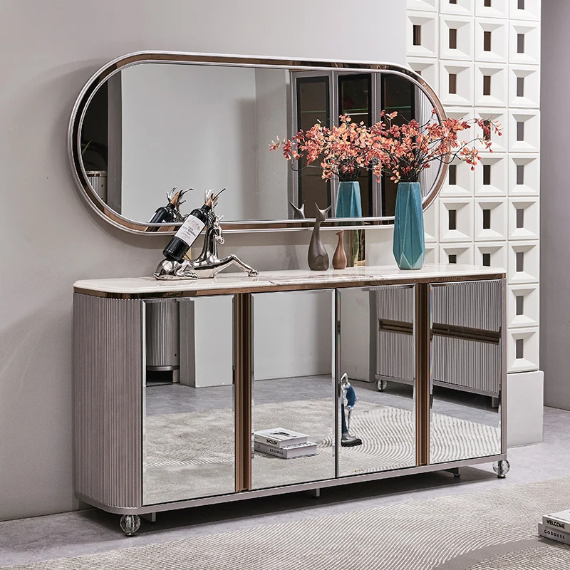 Modern wooden luxury sideboard dining room furniture kitchen large storage solid wood living room sideboard with mirror