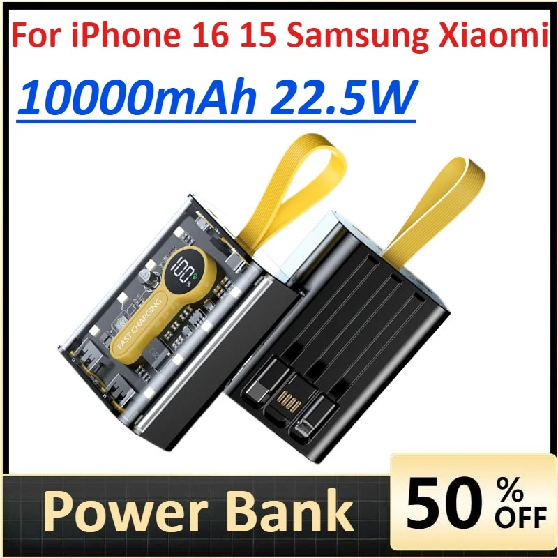 

Power Bank 10000mAh Fast Charging with Warm LED Night Light for IPhone 16 15 Samsung Xiaomi Mini Mobile Power Supply