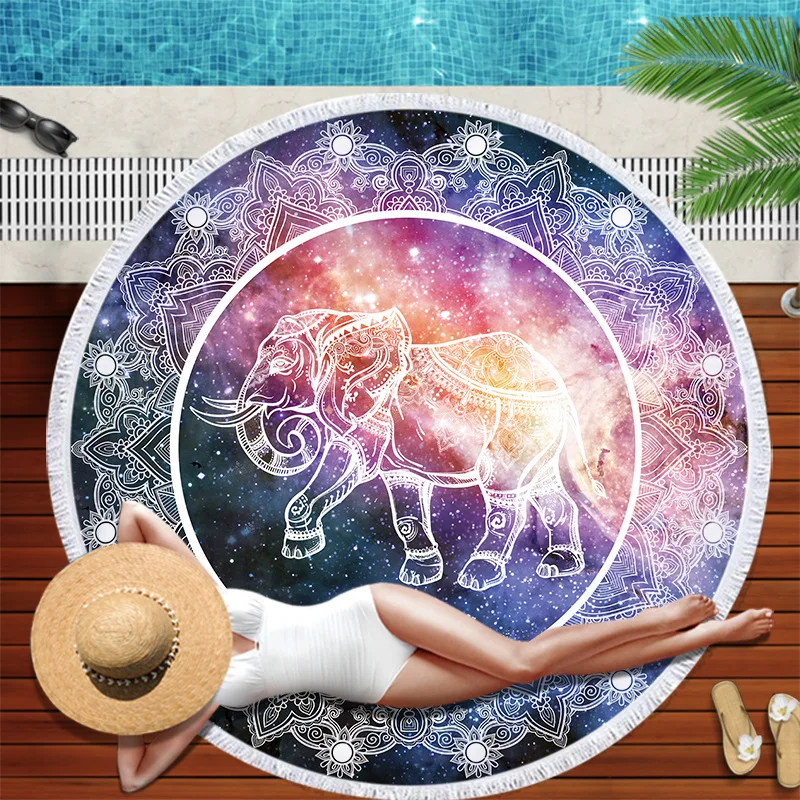 Summer Round Beach Towel Galaxy Starry Sky Bath Shower Towels Bikini Cover Up Beach Towel Sand Free Pool Towels