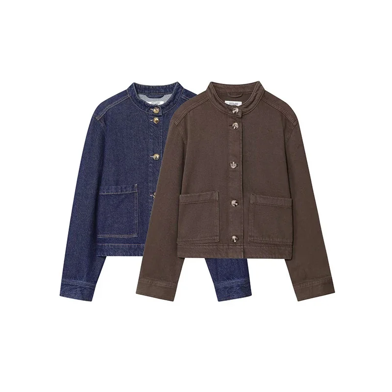 

Осенне-зимняя модная простая универсальная женская куртка, женская элегантная повседневная куртка, классическая винтажная куртка с круглым вырезом и карманами на пуговицах