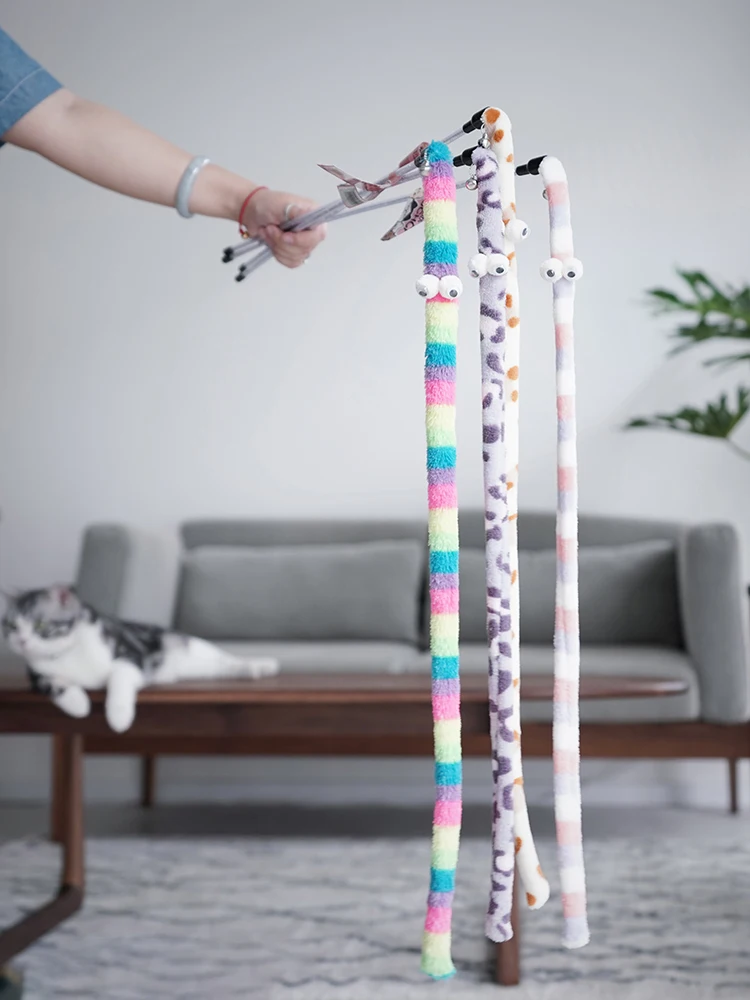Katze Spielzeug Feder Katze Teaser Zauberstab Katze Interaktives Spielzeug Lustige Raupe Bunte Stange Teaser Zauberstab Haustier Katze Liefert Katze Zubehör – Detail 2