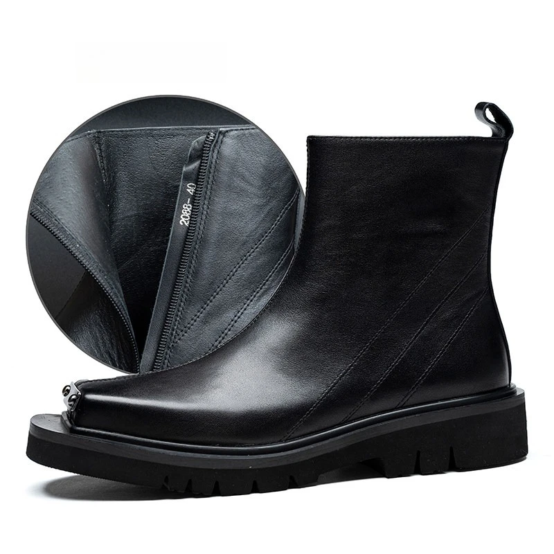

Мужские ботинки челси на толстой подошве с металлическим квадратным носком, осенне-зимние, из натуральной кожи, с боковой молнией, простые мужские дерби-ботинки