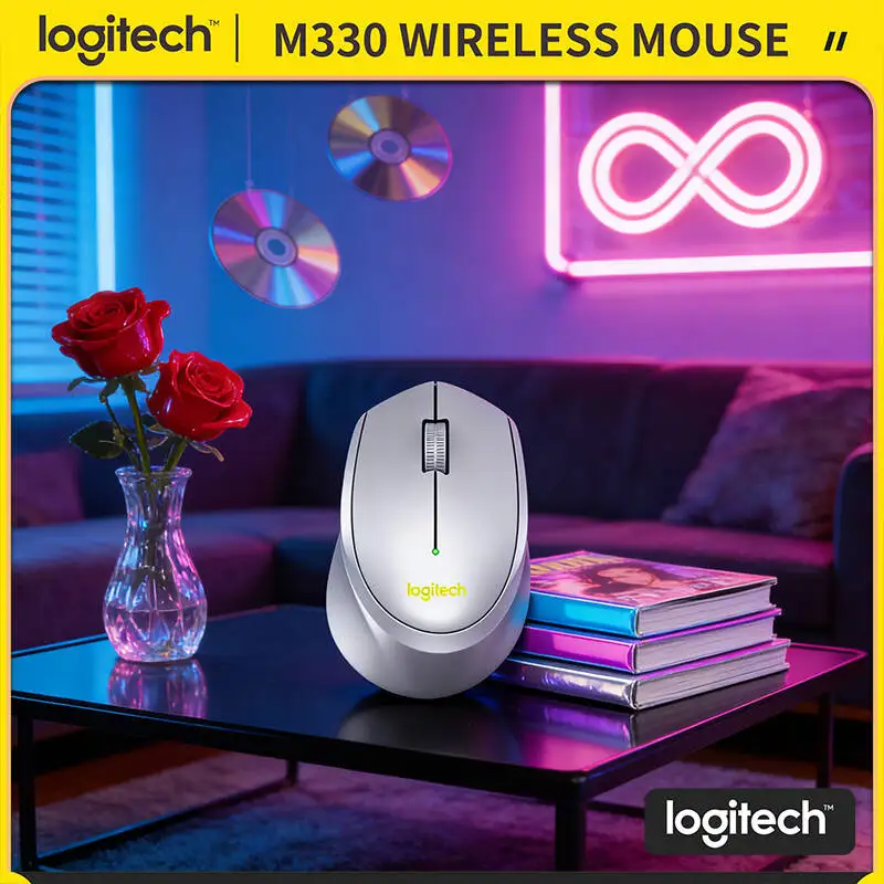 

Беспроводная мышь Logitech M330 Silent с USB-приемником 2,4 ГГц, эргономичная форма, бесшумные нажатия, длительное время работы от батареи для дома, офиса, ПК