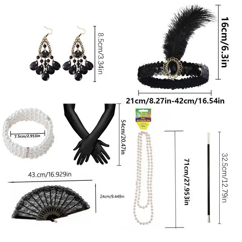 PESENAR 1920s Party Ball Headband Set Headband Necklace Gloves Smoke Rod Earrings Set Women's Block Headband Accessories Set - view 2
