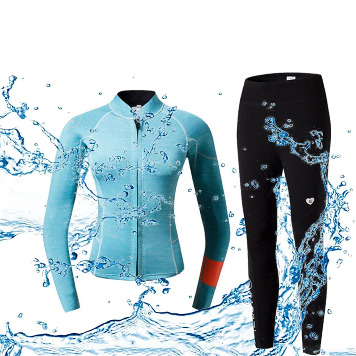 2mm Women's Surfing Jacket Split Long sleeved Top Deep Floating Diving Mother Suit Warm and Sunscreen Diving Suit Set