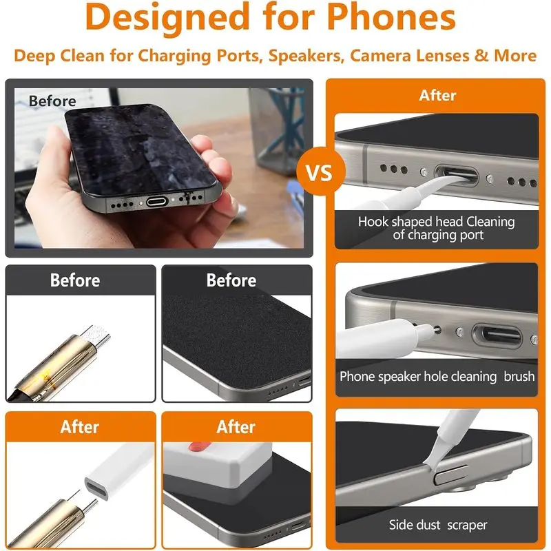 32in1 Cell Phone Cleaning Kit for Android Charging Port Cleaner for USB-C AirPods Earbuds Keyboard Laptop Screen Camera Lens