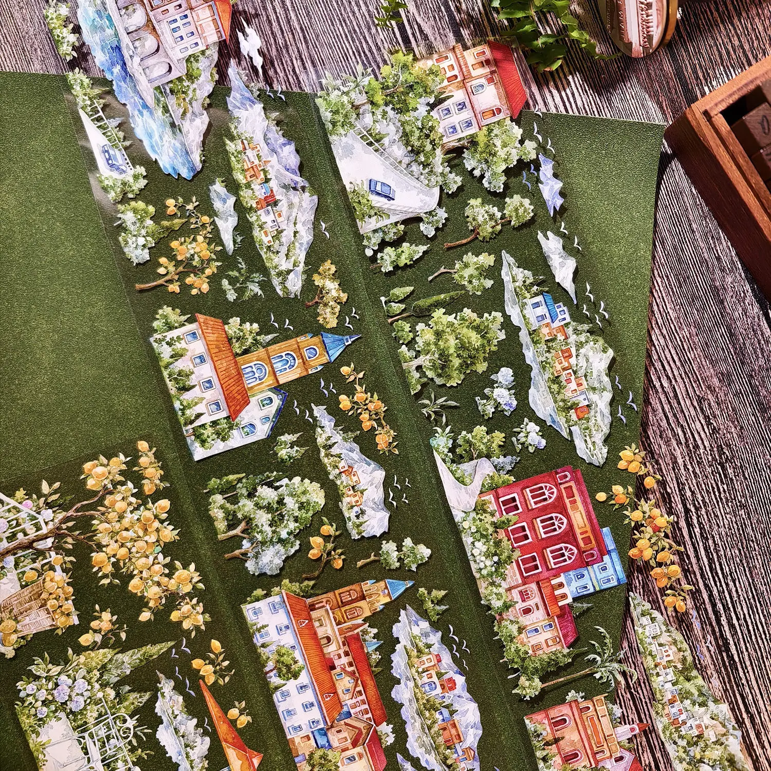 Vibrant Small Town & Cherry Blossom Paradise Washi Tape - PET Material for Scrapbooking Crafts