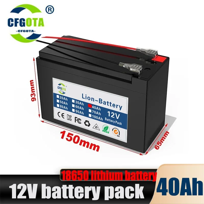 New 12V 40Ah  lithium Battery Pack Lithium Iron Phosphate Batteries Built-in BMS For Solar Boat+12.6V Charger