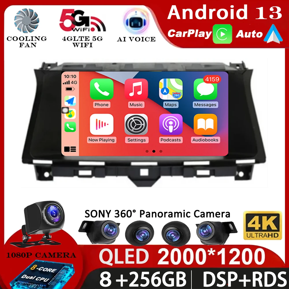 Android 13 For Honda Accord 8 Crosstour 2008 - 2012 Car Radio Multimedia Video Player GPS Stereo Auto CarPlay Navigation QLED BT