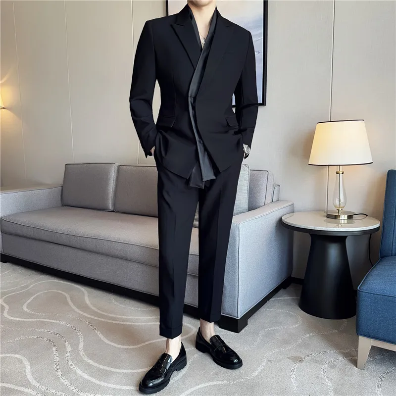 

Luxury Designer Patchwork Suit For Men Trendy 2 Pieces Suits Set Blazer With Pants Streetwear Social Suit Slim Fit Men Clothing