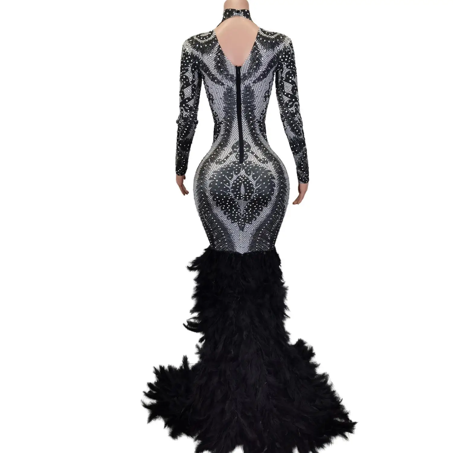 Robe de Rhtraînante en plumes biscuits pour femmes, robe de sirène noire, robe de soirée de mariage, luxe, danse de salon, dame