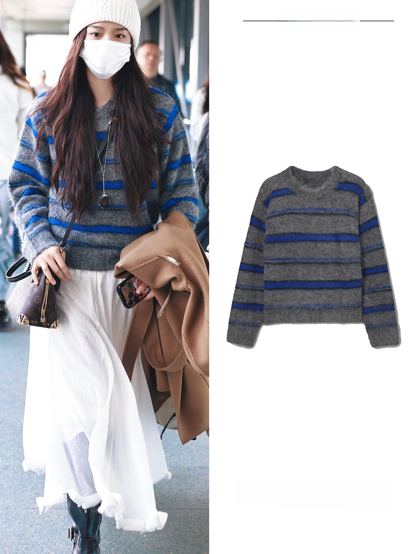 

Lu Yuxiao Women's Striped Knit Sweater Soft Cotton Cashmere Loose Fit Long Sleeve round Neck Warm Thickened Autumn Winter Top