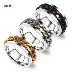 Titanium Steel Rotatable Chain Rings Men Women Stress Ring For Anxiety Couple Jewelry 8mm Corkscrew Rings Multifunctional Gift