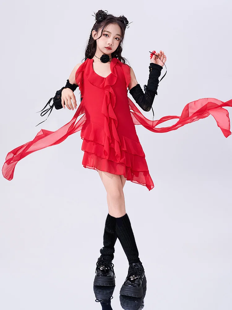 Abito con nastro Abiti da ballo jazz Ballo di strada Hip Hop per ragazze Abito da spettacolo Festival musicale Abiti da passerella