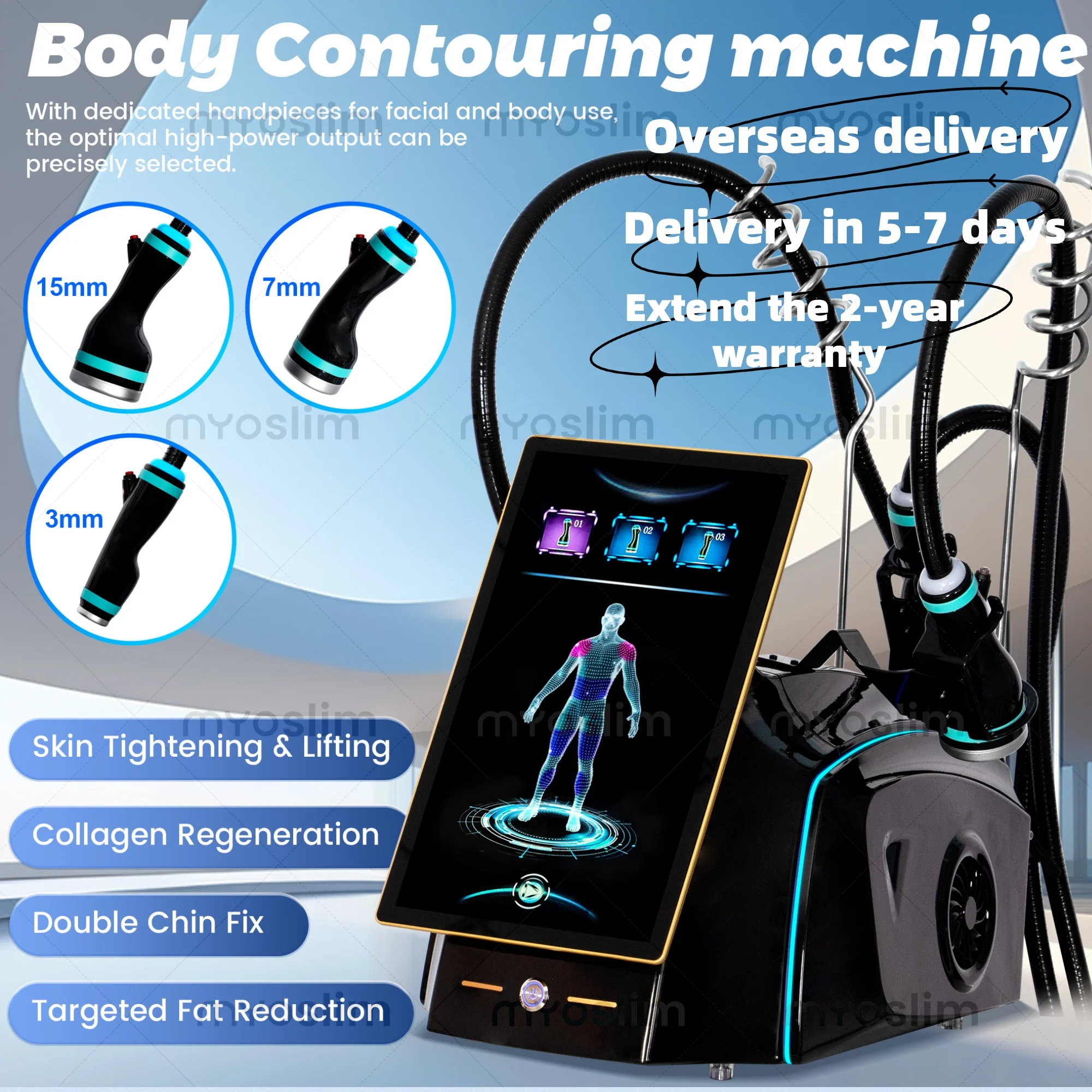 MYOSLIM Cold Wave Slimming Instrument Commercial Use 3 Probes Fat Reduction Skin Lifting Firming Professional Beauty Machine B71
