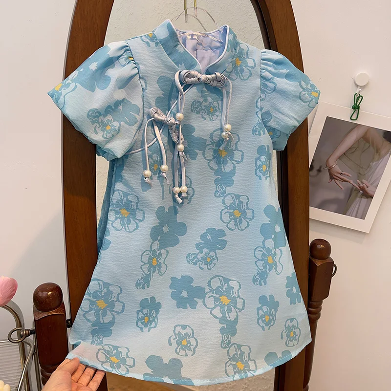 

New Arrived Summer Chinese Style Cheongsam Dress Cute Printing Girl Princess Dress Children Clothes