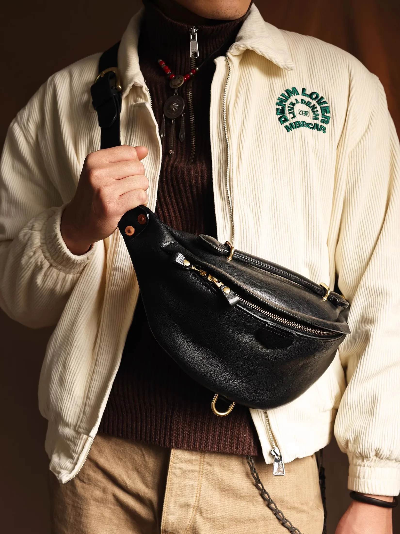 PNDME motorcycle riding genuine leather men's chest bag vintage designer handmade luxury first layer cowhide crossbody bag