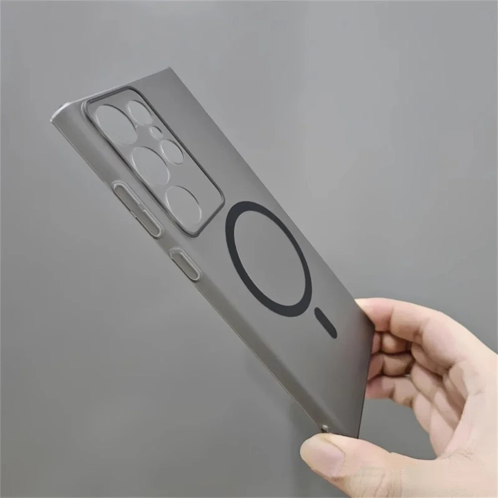 1.0mm ultra fino fosco translúcido magnético caso de carga sem fio para samsung galaxy s25 ultra s24 plus s23 + pc duro fino capa