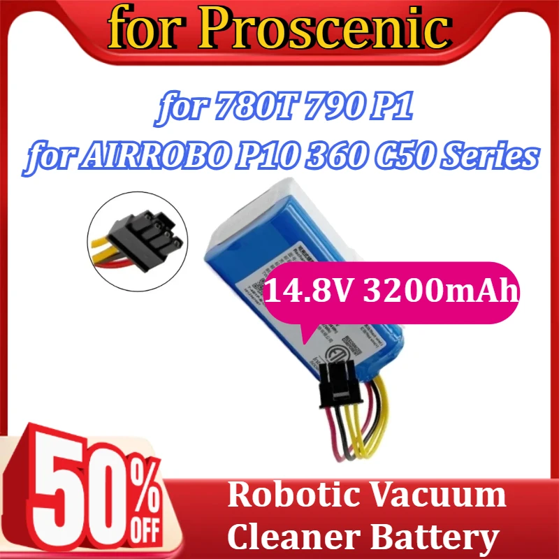 

Аккумулятор для робота-пылесоса Proscenic 780T 790 P1, AIRROBO P10, серии 360 C50, перезаряжаемый, 14.8В 3200мАч