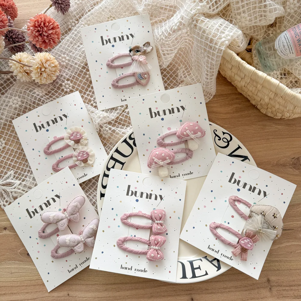 

2 шт./пакет, весна-лето, розовая заколка BB, детская заколка для волос, милые заколки для волос с грибами и кроликом для девочек, милые аксессуары для волос Kawaiii