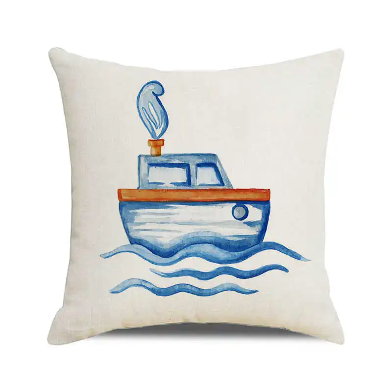 Throw Pillow Cover Watercolor Lighthouse Navigation Ocean Seagull Boat Home Sofa Cushion Cover Home Decor Pillowcase 40x40 Cm