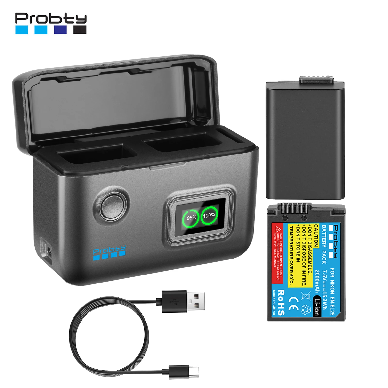 2000mAh EN-EL25 EN-EL25A Battery + Dual Fast Charger for Nikon Z50 II, Z50, Z30, Z FC Camera 4241 ENEL25 EN-EL25a Battery