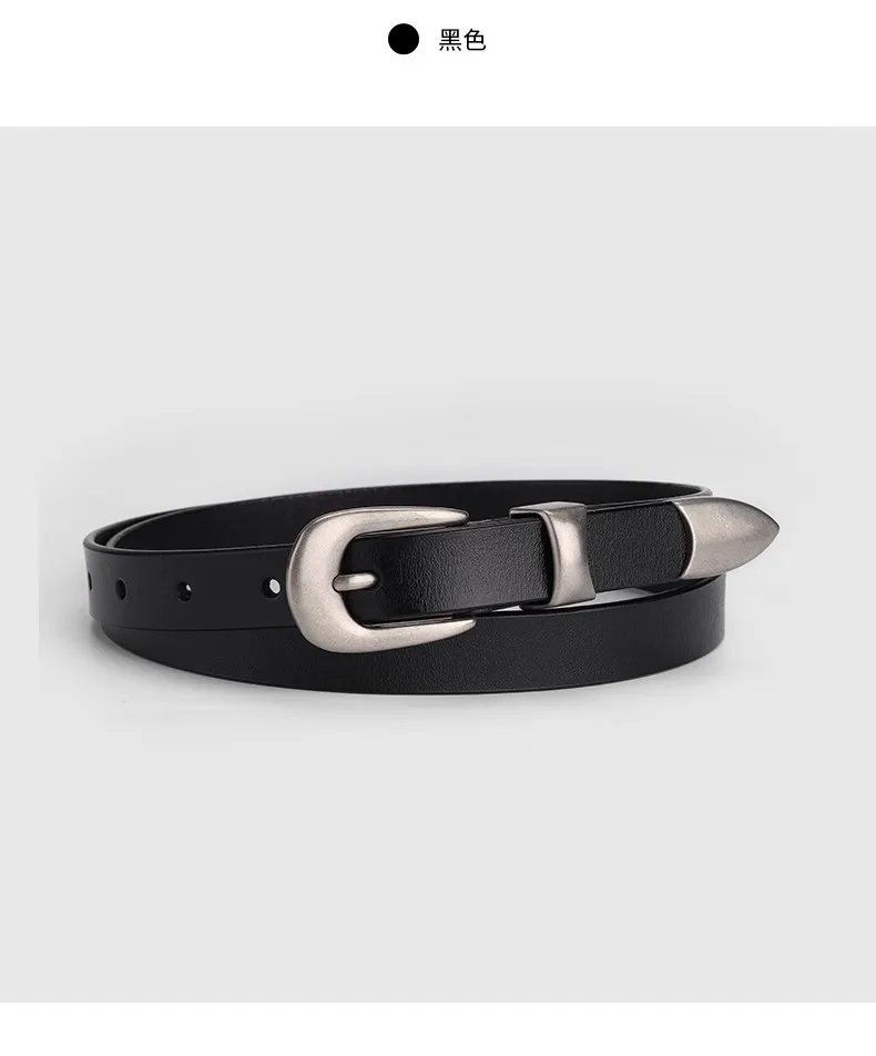 1.8cm Width Leather Belt for Women Zinc Alloy Silver Buckle Split Leather Casual Belt Genuine Leather Thin Belt Female Vintage