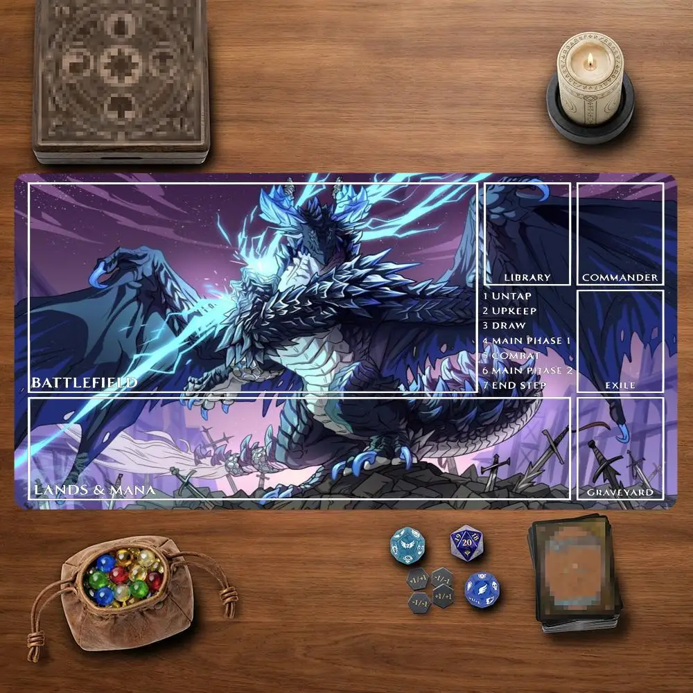 Lightning Dragon Sword Ruins Night TCG Playmat 35X60CM Magic Card Battle Mat Non-Slip Durable Stitched Edge Tabletop Playmat