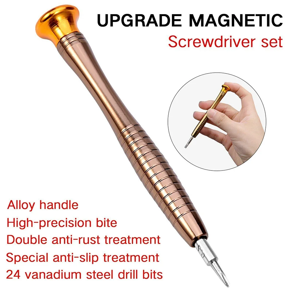 Kleines Schraubendreher-Set, 25 in 1, magnetisches Präzisions-Schraubendreher-Bohrer-Set, Reparaturwerkzeuge für Brillen, Telefone, Uhren, Laptops, Kameras – Detail 5