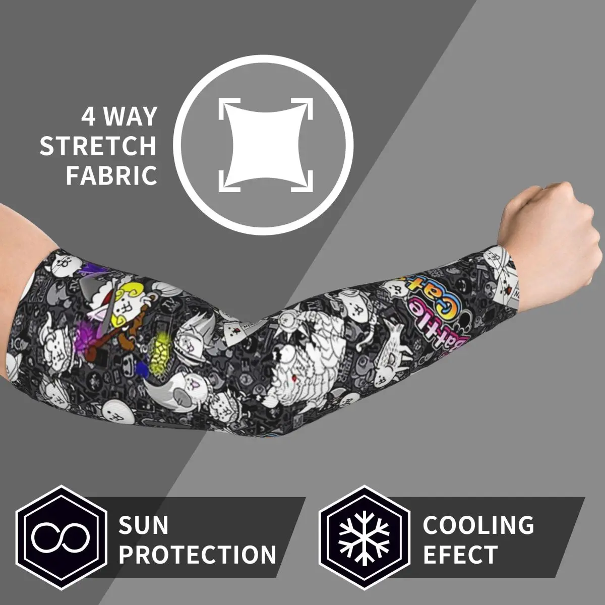 Battle Cats Arm Sleeves Men Women Sun UV Protection Tattoo Cover Up Sports Cooling Cycling