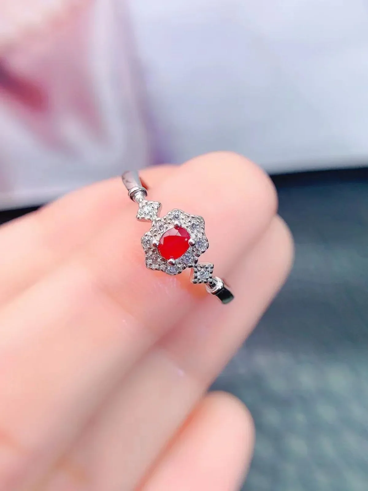 Natural Ruby 3mm*4mm 925 Silver Natural Ruby Jewelry Gift for Woman Fashion Ring for Office Woman Ruby Wedding Jewelry