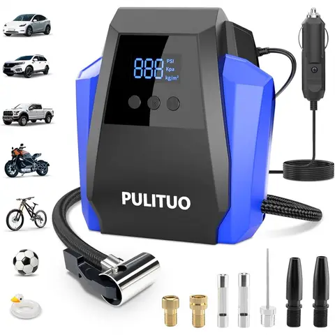 Tire Inflator Portable Air Compressor with Digital Pressure Gauge, 150PSI 12V DC Air Pump for Car Tires, Emergency LED Light for