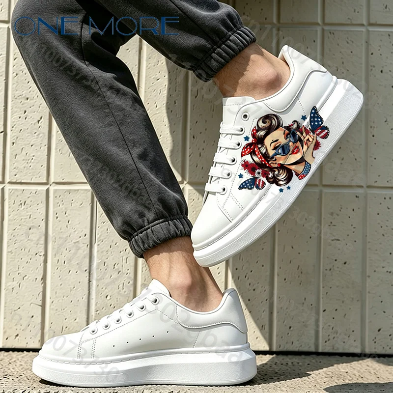 2026 Women's Platform Sneakers American Flag Girl Butterfly Sunflower Print Casual Lace Up Skate Shoes Fashion Footwear