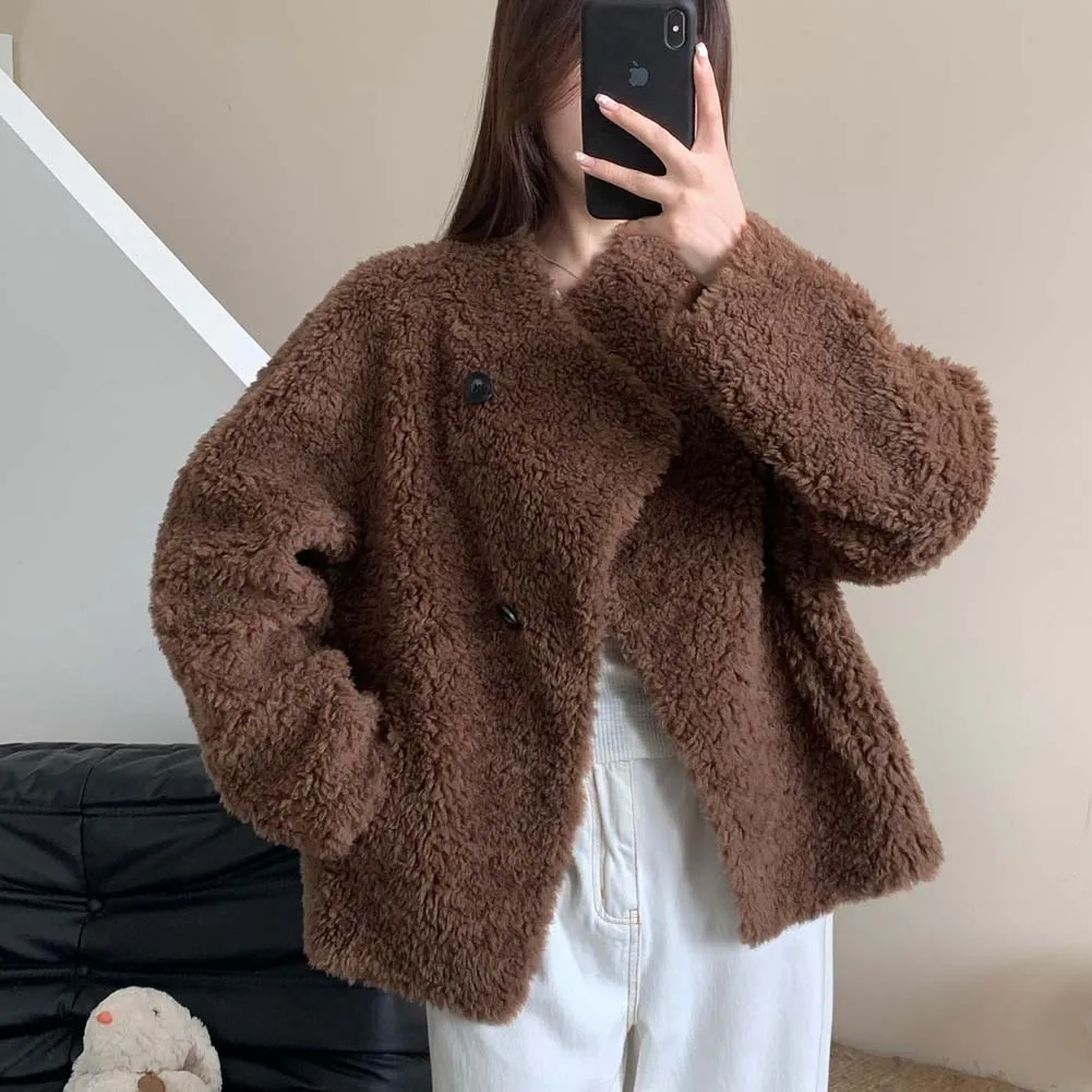 معطف فرو صوف الحمل أنثى 2025 شتاء جديد طوق سترة شيرلينغ الأغنام الشابة #4