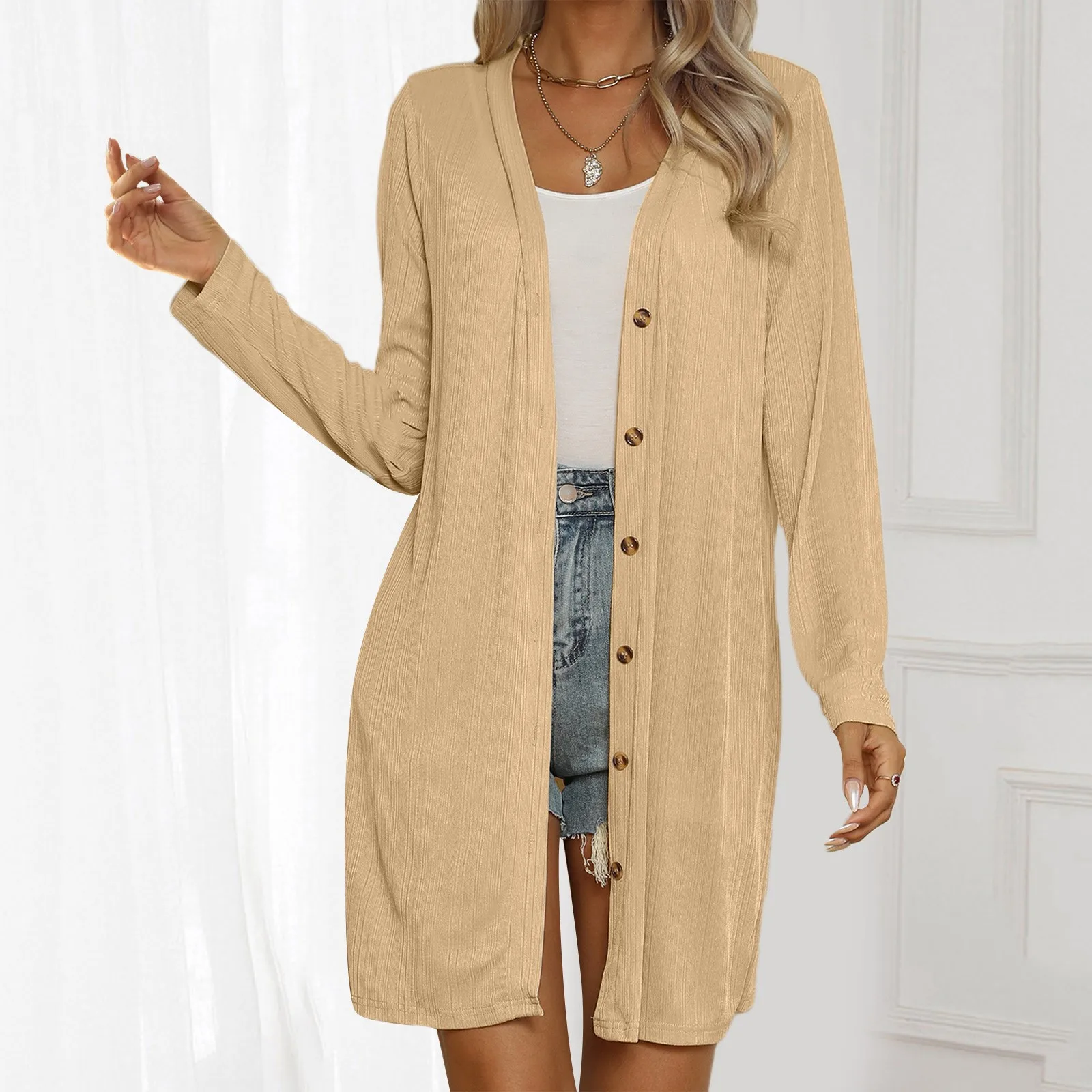 Fashion Single Breasted Cardigan Jacket Female V Neck Long Sleeve Loose Outerwear Coats New Spring Autumn Women Clothing Elegant