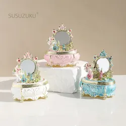 Blue Dressing Table Trinket Box Hinged, Hand Painted Enamel Figurine Collectible, Unique Gift for Home Decor