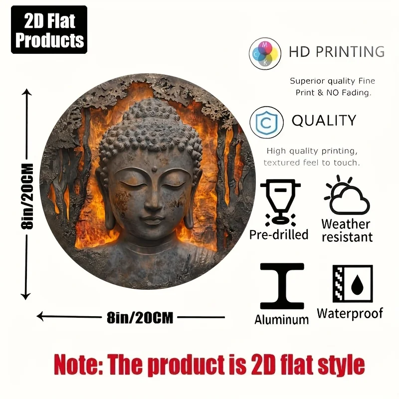 CIFBUY Vintage Buddha Head Sign, Aluminum Wall Art Waterproof Wear Resistant Round Metal Plaque for Home Bar Cafe Kitchen Office